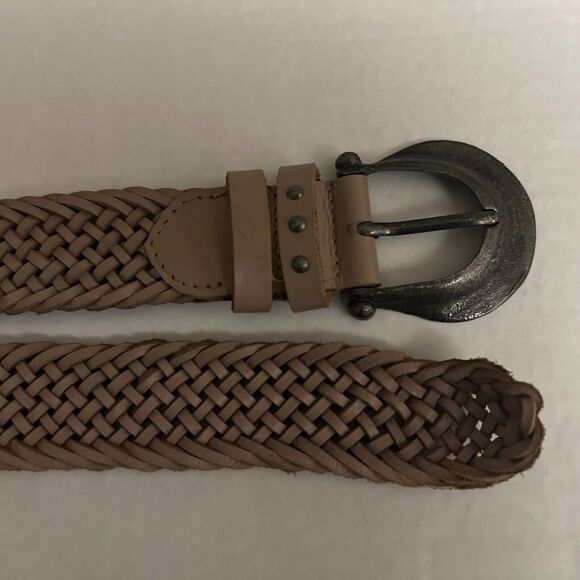 FREE PEOPLE Sz M/L We The Free Light Brown Woven Buff Leather Brix Belt - Picture 5 of 9